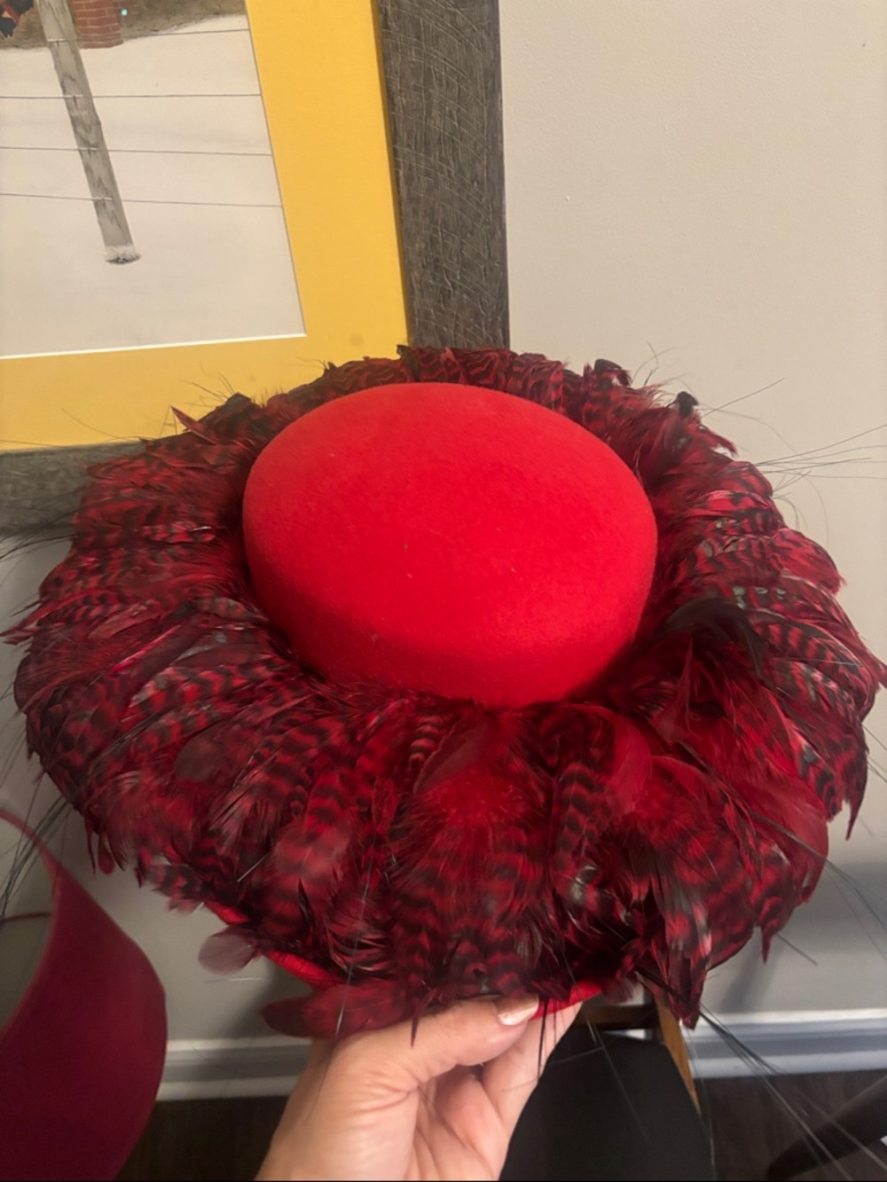 Red Feather Trim Pillbox Hat - Women's Occasion Hat
